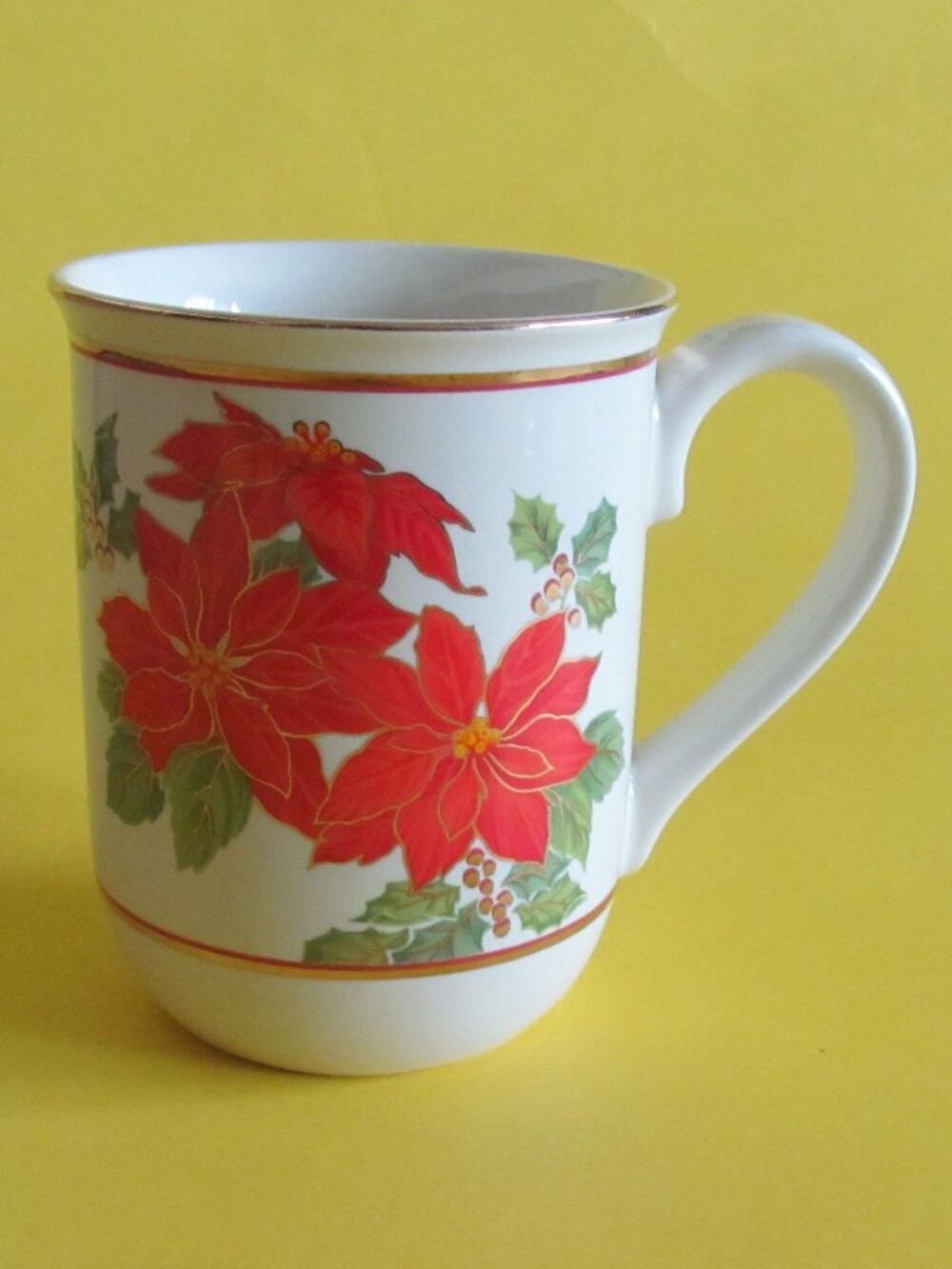 Vintage Otagiri red poinsettia and holly ceramic mug
